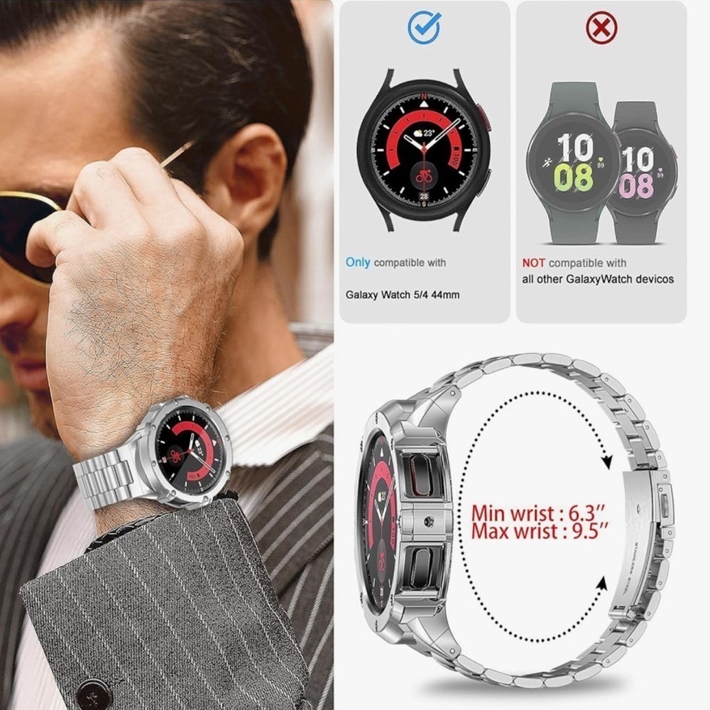 Stainless Steel Case Bands Compatible Samsung Galaxy Watch 5 Band/ 4 Bands 44mm - Picture 2 of 10